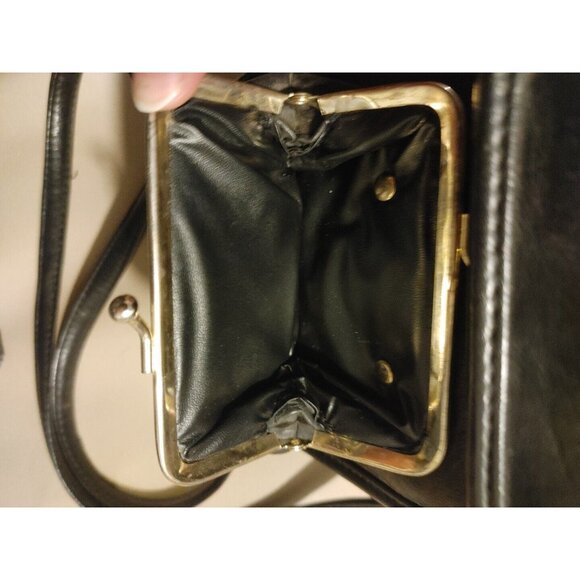 Metro Crossbody Travel Bag Black Kiss Lock Coin Pouch Vintage Medium Size - Picture 6 of 9